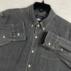 J Crew Denim Shirt Mens Large Black Dark Wash Pocket Western Long Sleeve Button